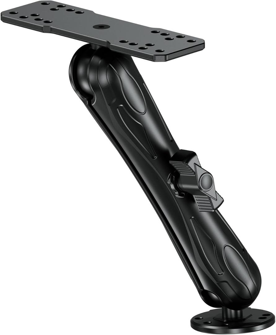 Aluminum Alloy Fish Finder Mount with C Size 1.5" Ball Rectangle Plate & Round Base, 9.1" Long Arm Marine Electronic Mount Compatible with Garmin, Lowrance, Humminbird, Raymarine and More