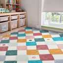jinchan Macy 8x10 Kids Area Rug for Classroom Modern Colorful Nursery Rug Checkered Diamond Play Mat Washable Soft Non Slip Carpet for Playroom Living Room Bedroom Daycare Confetti on Cream