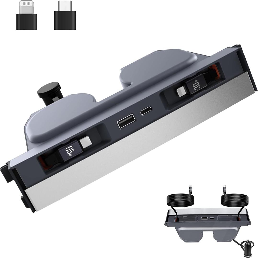 65W USB Charger Hub for Tesla Model Y Juniper 2025,2026 Accessories- 4-Port Fast Charging Hub with Sliding Cover, Retractable Phone Charger Hub, Docking Station for Tesla Model 3 Highland 2024-2026