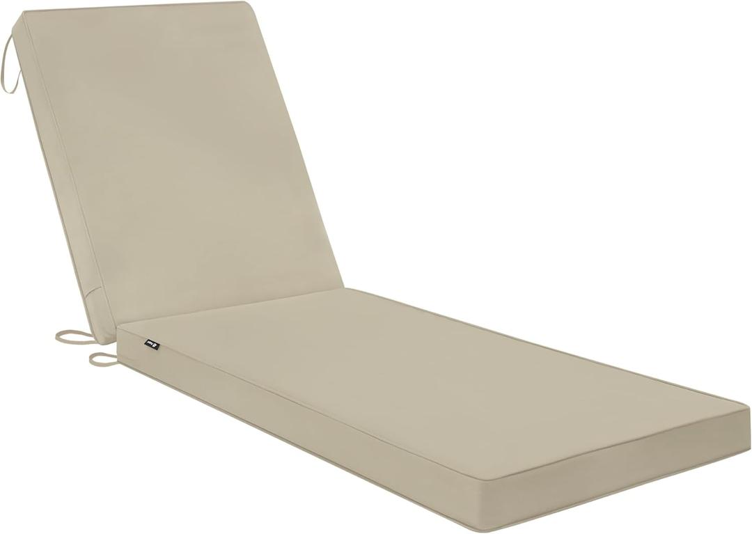 Favoyard Chaise Lounge Cushions Outdoor 72 x 21 x3 Inch Waterproof & 3-Year Fade Resistant Outdoor Lounge Chair Cushions with Removable Cover, Ties and Hidden Zipper for Patio Pool Lounge Chairs (Beige)