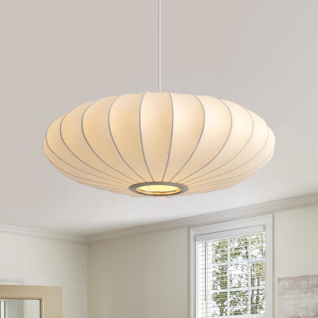 Fivemengo 20in Lantern Pendant Light Bubble Saucer, White Imitation Silk