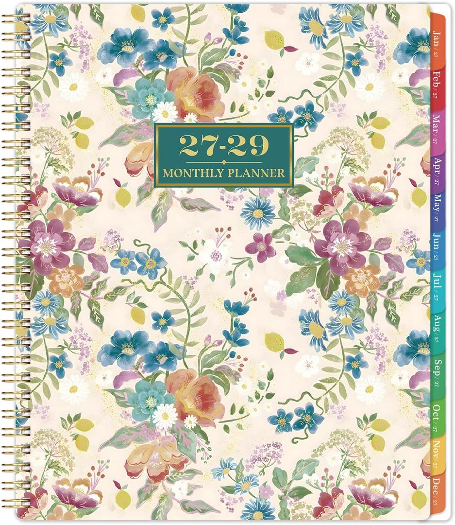 2027-2029 Monthly Planner - 3 Year Planner 2027-2029, JAN. 2027 - DEC. 2029, 3 Year Calendar 2027-2028-2029 Monthly Planners, 9" x 11", 36 Month Calendar with Colorful Tabs, Pocket, Notes - Beige