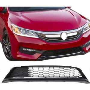 Front Bumper Lower Mesh Grille Grill W/Chrome Trim Fit For 2016 2017 Honda Accord 4 Door, Lower Grill Replace For HO1036126