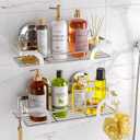 LEVERLOC Shower Caddy Suction Cup, 2 Pack Shower Shelves for Inside, Silver Rustproof Metal Bathroom Storage NO-Drilling Bathroom Organizer with Large Capacity, Heavy Duty Storage Basket