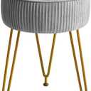 IBUYKE Velvet Round Footrest Ottoman, Makeup Vanity Stool Side Table, Dressing Table Seat, Pouf Couch Stool, Golden Steel Legs, Gray LG-30G