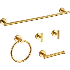 Brushed Gold Bathroom Hardware Set 5 Piece with Towel Racks for Bathroom, SUS304 Stainless Steel Bath Towel Bar Set, 24 Inch Wall Mounted Accessories Kit