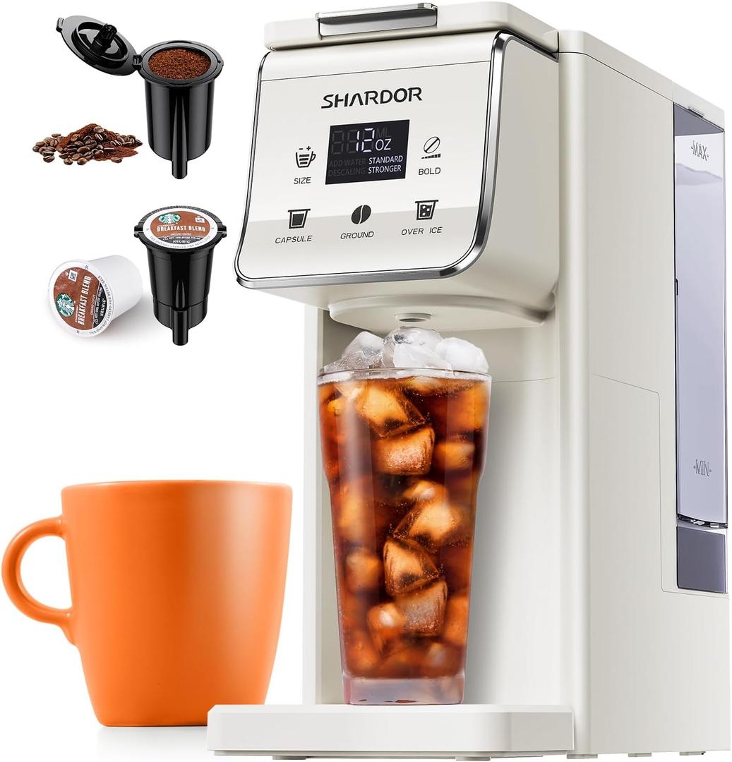 SHARDOR Coffee Maker Hot & Iced With Bold Setting,Single Serve Coffee Maker For K Cup And Grounds52 Oz Removable Water Tank,6-14 Oz Brew Sizes,One Cup Kcup Coffee Machine With Reusable Filter, White