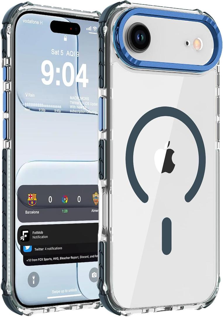 DEERLAMN Strong Magnetic Case for iPhone Air 6.5-Inch,[Compatible with Magsafe][Military Grade Drop Protection] Clear Slim Shockproof Protective Phone Cover-Transparent+Blue
