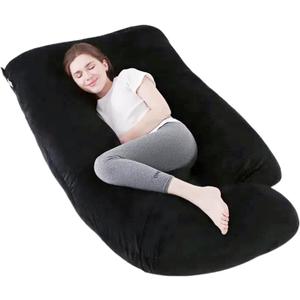 Pregnancy Pillow, Full Body Maternity Pillow 57 inch, with Removable Washable Cover - Sleep Support for Legs, Back, Neck, Shoulder, HIPS, Belly for Pregnent Women, Velvet (Coal-Black)
