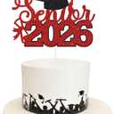 2 x Senior 2026 Graduation Decoration Cake Topper Glitter Grad Sticks Congratulations Ideas Red