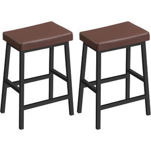 HOOBRO Bar Stools, Set of 2 Bar Chairs, Counter Height Bar Stools, 24 Inch Barstools for Kitchen Counter, PU Upholstered Kitchen Stools, for Kitchen, Bar, Dining Room, Brown and Black BC01MD01, 16.1''L x 9.4"Wx 24"H