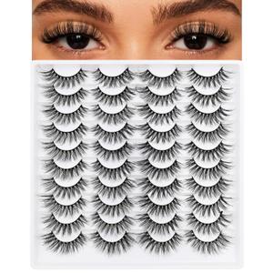 False Eyelashes 20 Pairs Long Lashes 14-18mm Wispy Lashes Faux Mink Lashes 14mm 3D Fluffy Cat Eye Lashes style 20-066)