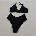 Women's Sexy High Leg Triangle Halter Bikini Set Padded Cup Bikini Cheeky Swimsuit V Cut Thong Bathing Suit (Large, Black)