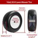 (2-Pack) 16x6.50-8 Flat Free Lawn Mower Tires & Wheels, 16" Solid Tires for Riding Mowers & Garden Tractors, Adjustable 3"-4.5" Hub with 3/4" & 5/8" Bearings, 550 lbs Load Capacity, 1 pcs