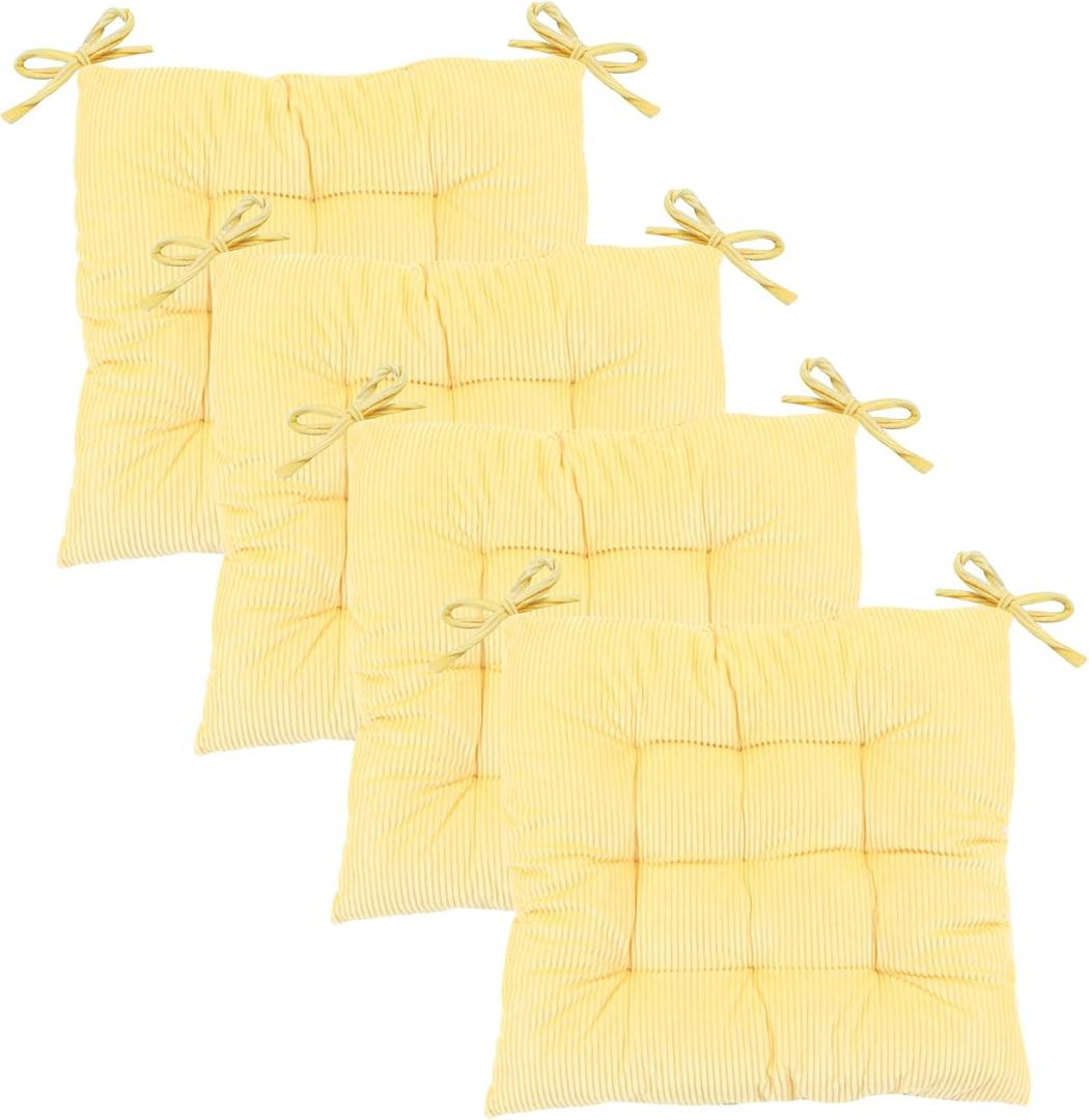 MissSoul 4Pack Chair Cushions for Dining Chairs 15.7"X15.7" Corduroy Chair Pads with Ties Indoor Non-Slip Square Seat Cushion for Kitchen Office Chairs Computer Desk Seat Pad, Light Yellow
