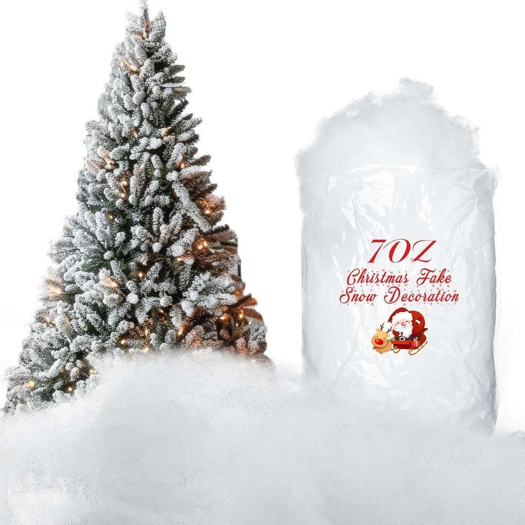 Tatuo 7 oz Fake Snow 200 g Per Bag Artificial Fake Cotton Christmas White Cloud Faux Fluffy Snow Indoor Soft for Winter Christmas Tree Mantle Village Nativity Scene