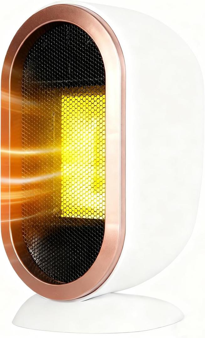 VNIMTI Space Heater, 1200W Portable Electric Heater indoor use, Mini Desk PTC Fast Heater for Office, Bedroom, Tip-Over & Overheat Protection, White