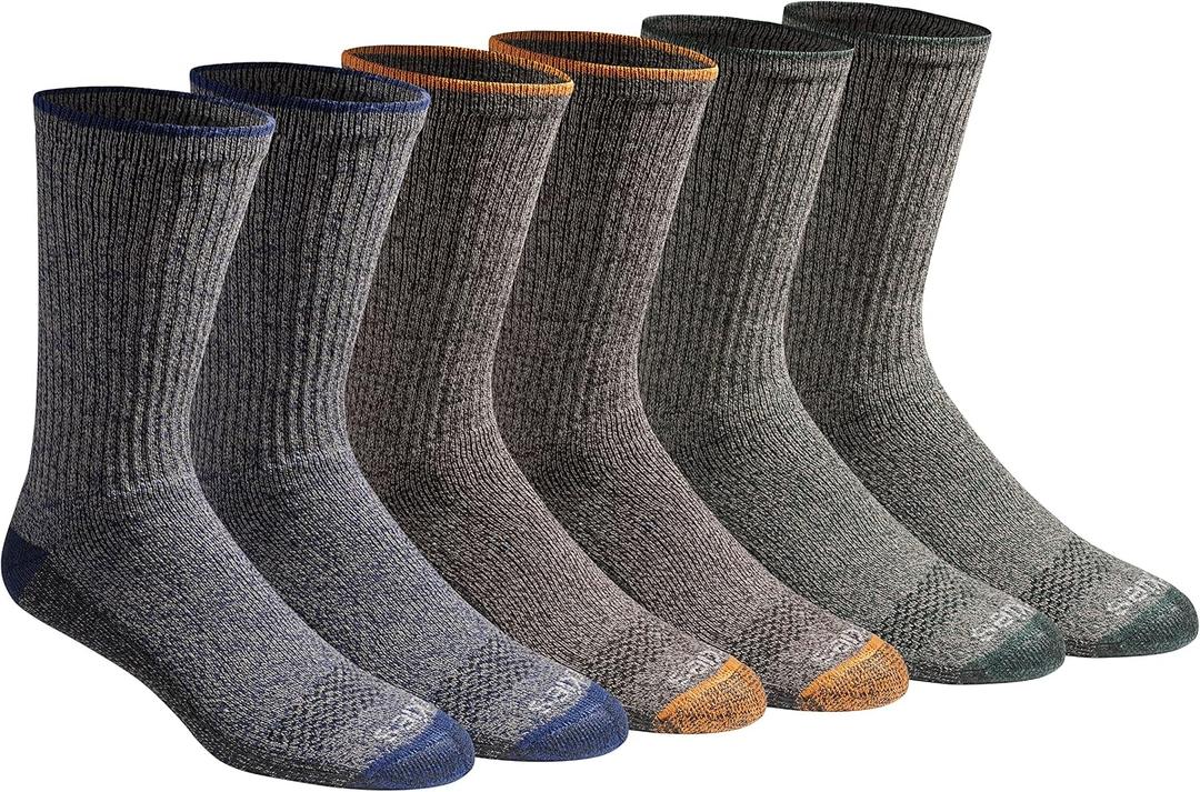 Dickies Men's Dri-tech Original Moisture Control Crew Socks, Heathered Colors (6 Pairs), Large