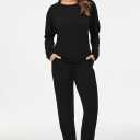 Fixmatti Women Casual 2 Piece Outfit Long Pant Set Sweatsuits Tracksuits (Black, M)