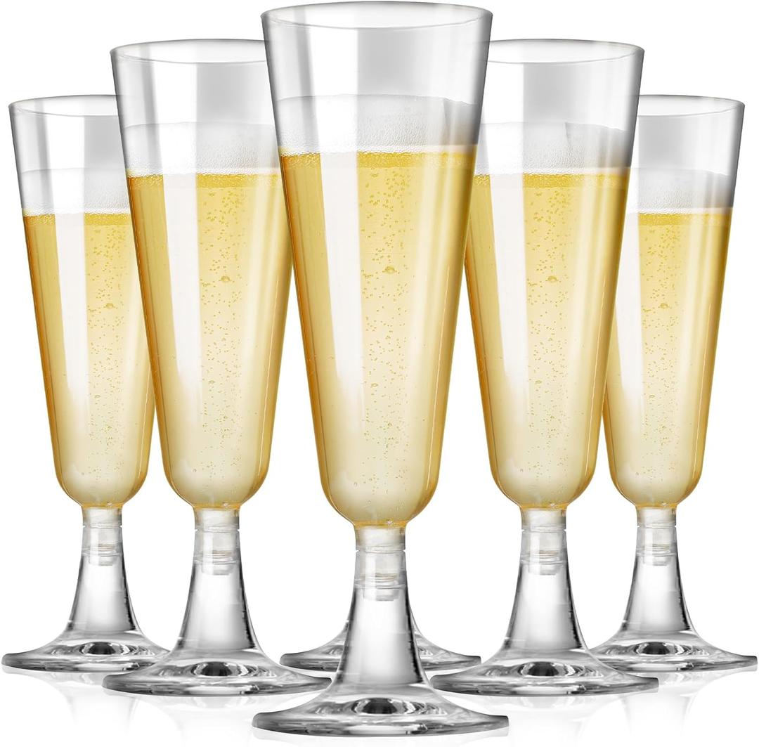 SUREHOME Plastic Champagne Flutes Plastic Champagne Glasses Disposable Mimosa Glasses Bulk 100 Pack Clear Wedding Toasting Cups Unbreakable Crystal Stemware for Bar Baby Shower Birthday Party Supplies