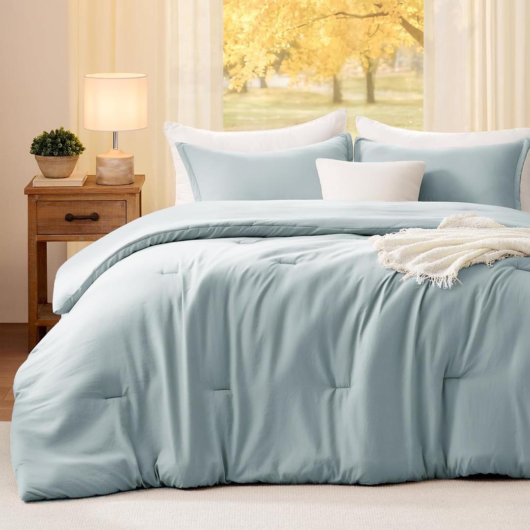 Quataly Full Size Comforter Set Mist Blue,3PCS Soft Lightweight Breathable Bedding Comforter for All Season, Full Size(82''×86'' Comforter & 2 Pillowcases)