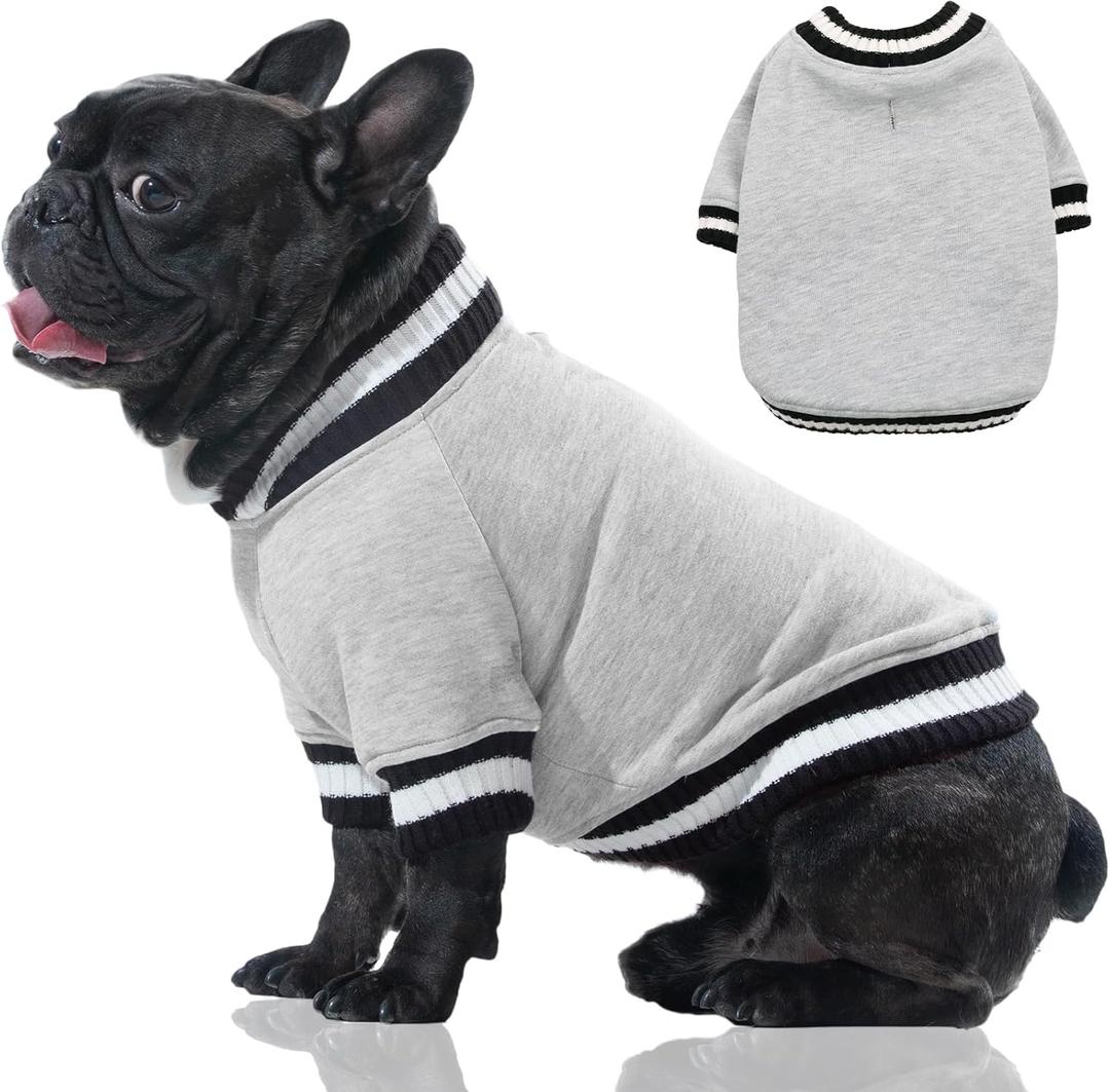 FUAMEY Dog Pullover Sweatshirt - Warm Dog Clothes, Soft Pet Fleece Sweater, Cute Doggie Outfit for Small Medium Dogs, Grey XS Chest:15.3in