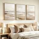 Zessonic Large Neutral Coastal Beach Wall Art Landscape Texture Art,24"x36", 24" x 36"x3 Panels