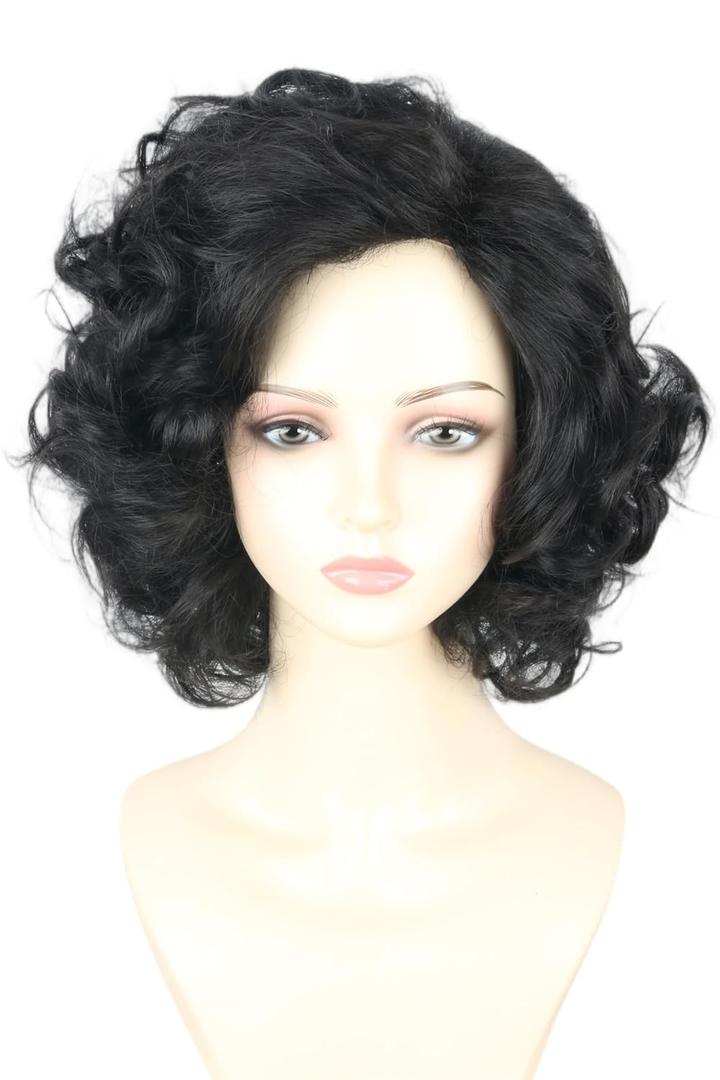 Women's Wig Black Short Big Curly Wavy Layered Wig for Cosplay Costume Party Synthetic Fiber Halloween Wig