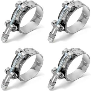 QWORK 1.75" T-Bolt Hose Clamp Stainless Steel, Working Range 51mm - 57mm for 1.75" Hose ID, Turbo Intake Intercooler Hose Clamp, 4 Pack