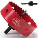 4-1/4 Inch Hole Saw for Wood, 108mm HSS BI-Metal Hole Saw for Recessed Lighting, 35mm Cutting Depth Hole Cutter with Hex Shank Drill Bit Adapter for Cornhole Boards Plastic Drywall Fiberboard, Red