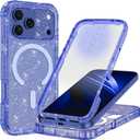 Hekodonk for iPhone 17 Pro Case, Compatible with Magsafe [Built-in Tempered Glass Screen Protector & Camera Lens Protection] Full Body Shockproof Protective Women Girl Bling Case,Shiny Deep Blue