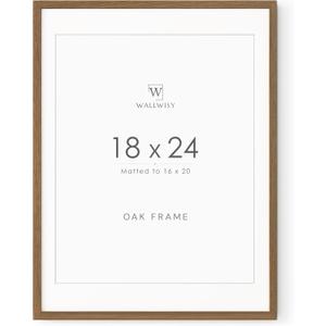 18x24 Poster Frame, Solid Oak 18 x 24 Poster Frames Matted to 16x20, 24x18 Natural Wooden Frame Horizontal or Vertical Wall Mounting, (Walnut Set of 1)