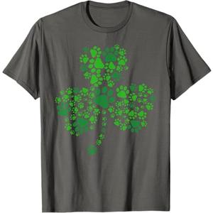 Dog Paw Irish Lucky Green Shamrock Clover St Patrick's Day T-Shirt for Men Women Kids, Size Large 