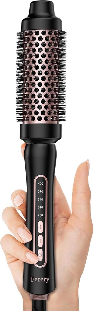 Upgraded Farery Thermal Brush, Non-Blowing Heated Round Brush, 1 1/2 Inch Hot Curling Brush with Adjustable Temp, Easier & Faster & Smoother, Dual Voltage for Travel, Longer Lasting Bristles