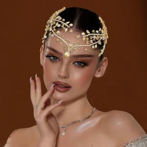 Wedding Hair Accessories, Bridal Hair Comb, Rhinestone Forehead Headpiece(Champagne)