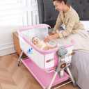 Baby Bassinet, Rocking Bassinet with Waterproof Sheet, 3-in-1 Baby Bassinets Bedside Sleeper, 6 Height Adjustable Pink Bassinet