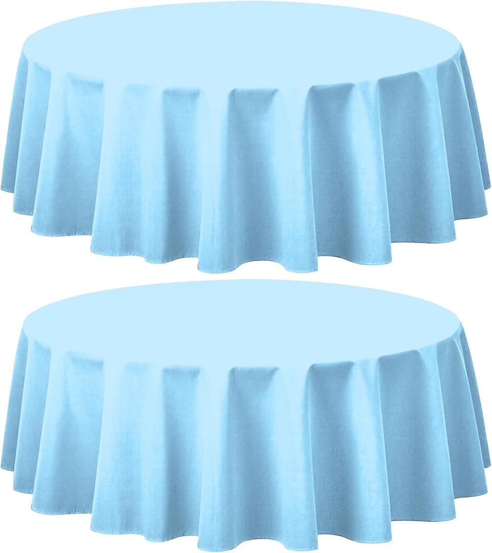 CXPSINC 2 Pack Premium Disposable Plastic Tablecloth 84" Round Table Cover for Birthdays Weddings Christmas Anniversary (Light Blue)