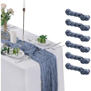 6 Pack Cheesecloth Table Runner 9ft,17 x 108 inch Gauze Table Runner Rustic Romantic Wedding Runner for Wedding Bridal Shower Fall Decoration,Dusty Blue