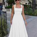 Kaximil Women's Square Neck Corset A Line Maxi Dress Ruffle Ruched Waist Flowy Long Dresses (White, L)