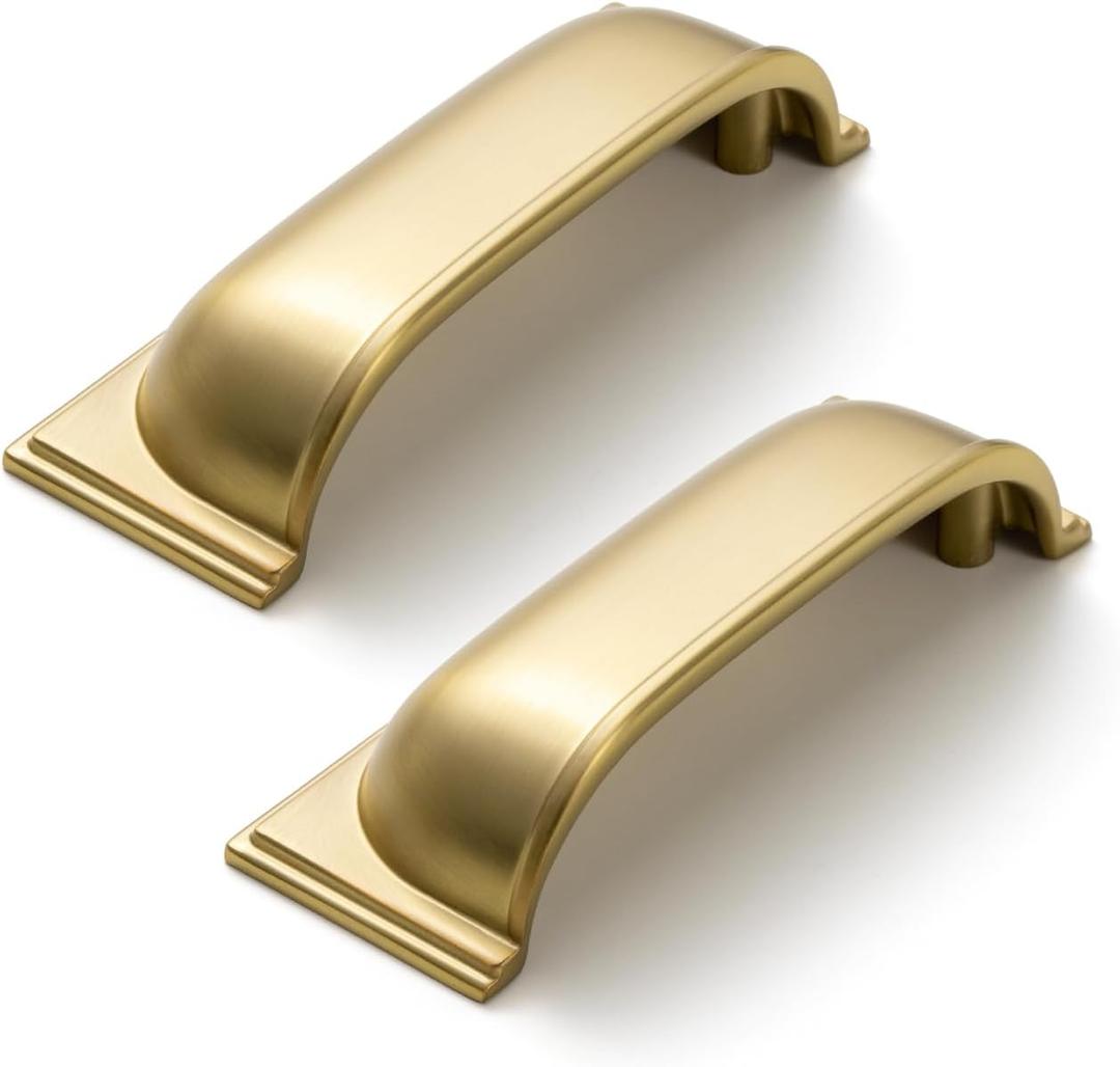 Goo-Ki 6 Pack Champagne Bronze Cup Pulls for Cabinet Kitchen Zinc Alloy Hardware,3 Inch Hole Center Channing Bin Cup Drawer Pull Handles