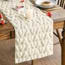 Artoid Mode Beige Soft Plush Faux Fur Jacquard Heart Valentine's Day Table Runner, Seasonal Kitchen Dining Table Decoration for Home Party Decor 13x120 Inch