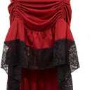 Charmian Women's Steampunk Victorian Gothic High Waist Lace Trim Ruffled High Low Cyberpunk Skirt Burgundy Medium