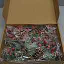 Boao 12 Pcs 11'' Large Christmas Pine Picks Tree Decoration Red Berry Picks and Sprays with Cone Artificial Fake Branches Snowy Floral Flower Holly Pine for Tree Crafts Decor Faux Stem