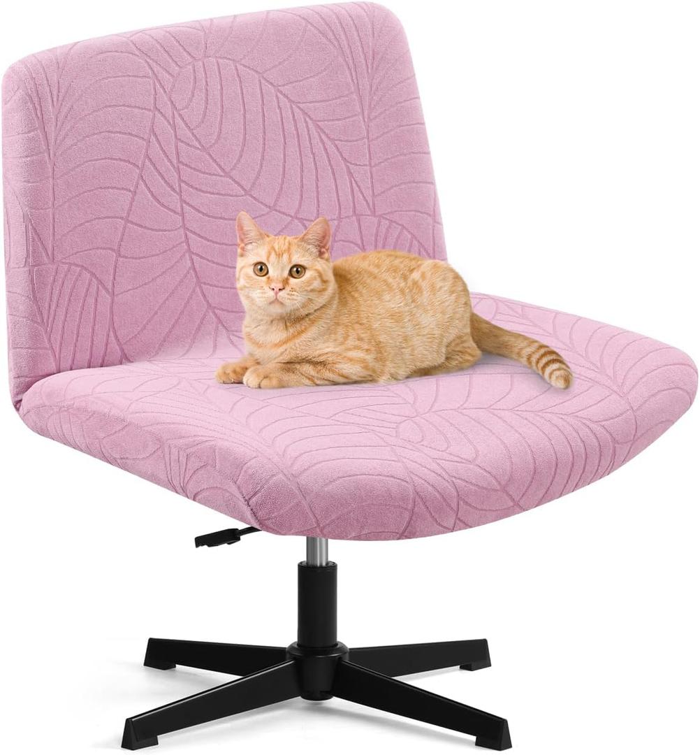 Criss Cross Chair Cover, Armless Chair Slipcover, Office Desk Chair Covers, Mid Back Wide Seat Accent Chair Covers for Computer Task Vanity Chairs(Leaves -Shaped Jacquard, Pink)