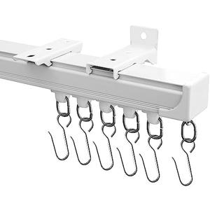 hoeflife Ceiling Curtain Track, Curtain Track Ceiling Mount, Room Divider Curtain Rod or Wall with Rolling Hooks, Ceiling Shower Curtain Tracks Perfect for Privacy in Open Rooms (9-12ft, White)