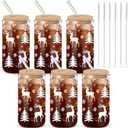 Acellegic 6 Set Christmas Glass Cups Bulk 16 oz Winter Drinking Glass Cup with Lid Straw Glow in The Dark Cups Christmas Gifts for Women Glow Night Party Supplies