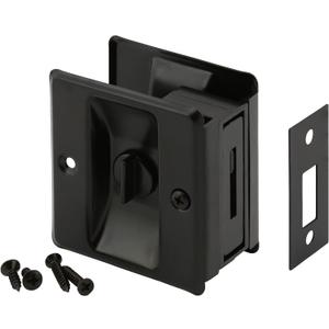 Prime-Line N 7578 Pocket Door Privacy Lock with Pull, Matte Black Finish (Pack of 1)