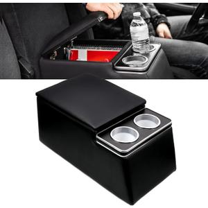 Sporacingrts Black Universal Truck Seat/Bench Organizer with Cup Holders, Armrest, and Padded Top Lid - Ideal for Business and Storage - 124810 Contractor Console