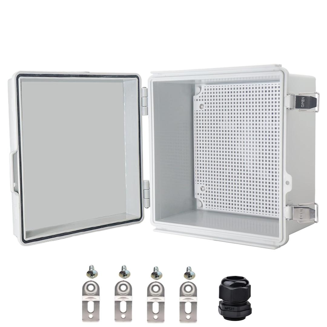 Waterproof Electrical Box, IP67 Junction Box Stainless Steel Latch Hinged Grey Cover Project Enclosure with Wall Bracket 8" x 8" x 5"