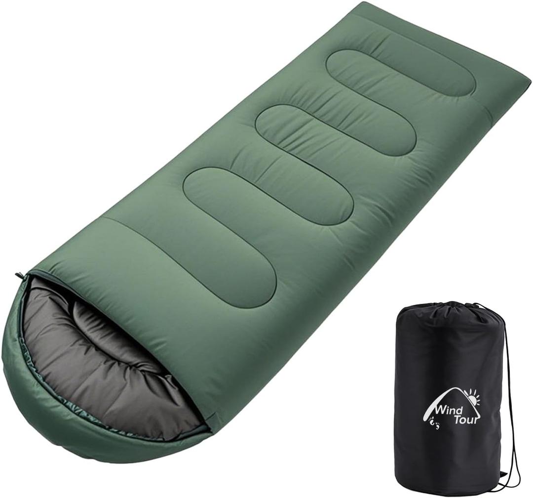 Wind Tour 3 Season Lightweight Waterproof Sleeping Bag Indoor & Outdoor for Hiking Backpacking Camping Traveling, 2.2 lb | Green 